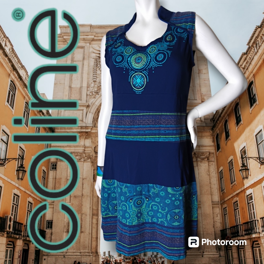 RARE Coline Mandala w Pointillism Art Decorates this Whimsical Comfy Dress Sz XL - Picture 5 of 7
